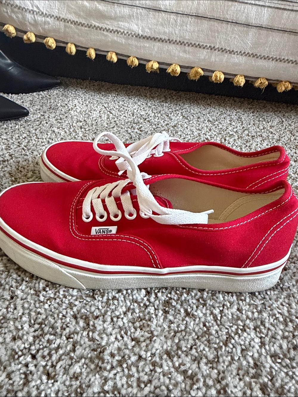 Vans Red Canvas Low-Top Sneakers with White Laces - Picture 3 of 6